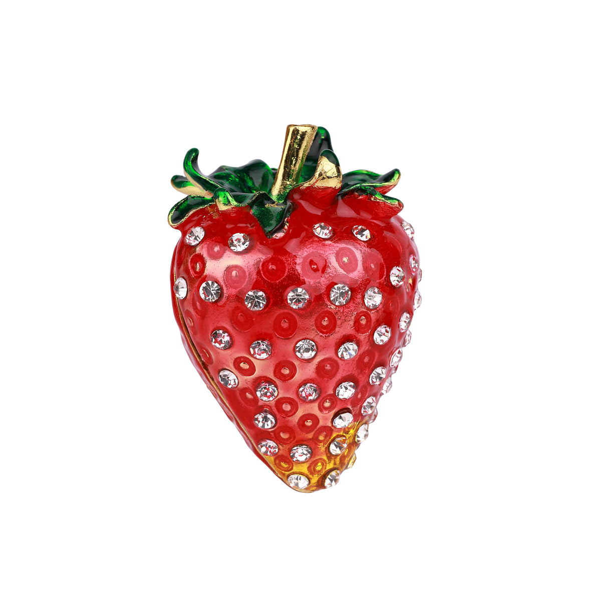Red Strawberry Hinged Decorative Jeweled and Enameled Trinket Box 6" x 4" x 4"