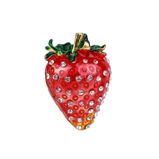 Red Strawberry Hinged Decorative Jeweled and Enameled Trinket Box 6" x 4" x 4"