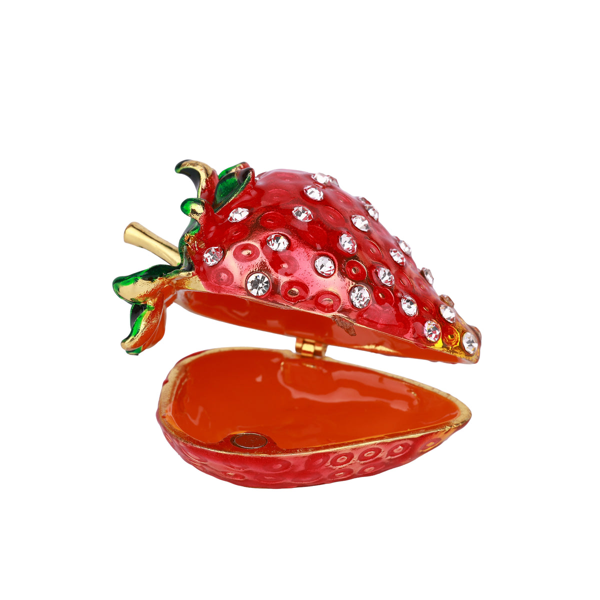 Red Strawberry Hinged Decorative Jeweled and Enameled Trinket Box 6" x 4" x 4"