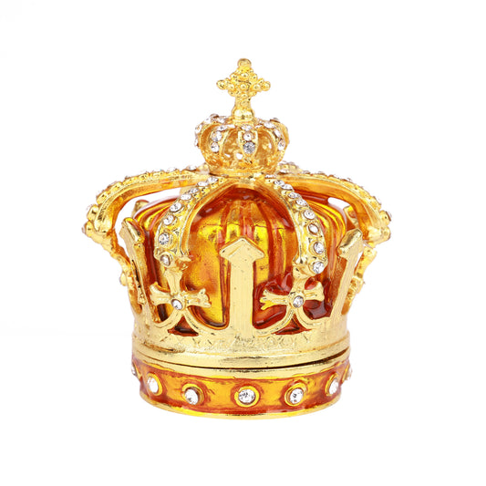 Gold-tone Crown Hinged Decorative Jeweled and Enameled Trinket Box 7" x 7" x 8"