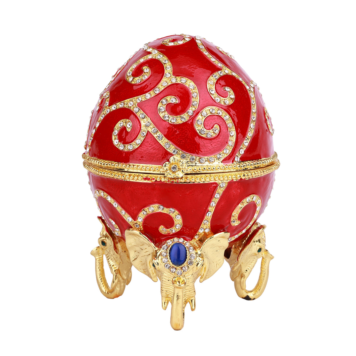 Red Decorative Jeweled and Enameled Egg Hinged Trinket Box 12.5" x 12.5" x 18"