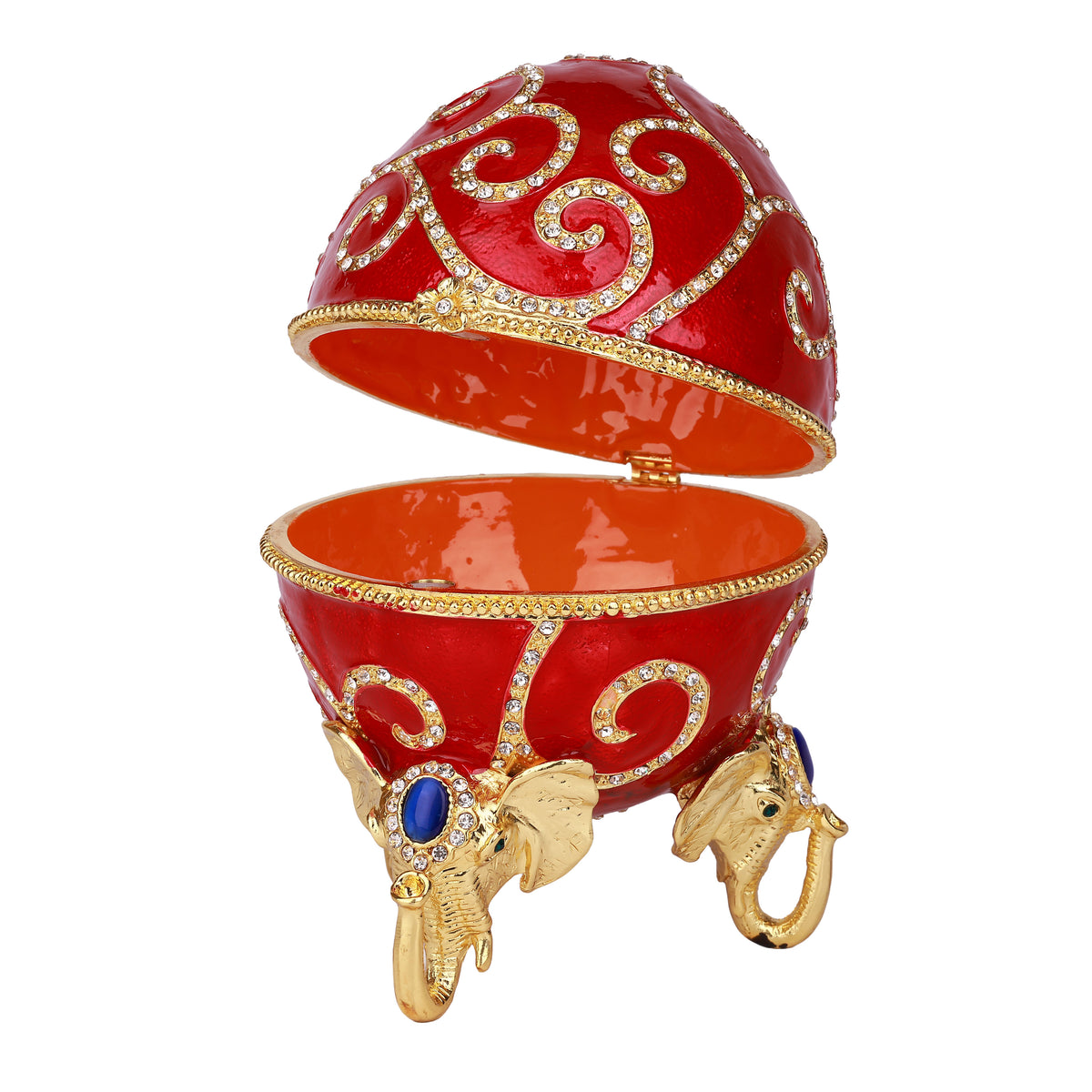 Red Decorative Jeweled and Enameled Egg Hinged Trinket Box 12.5" x 12.5" x 18"