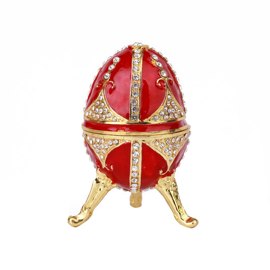Red Decorative Jeweled and Enameled Egg Hinged Trinket Box 5" x 5" x 9"