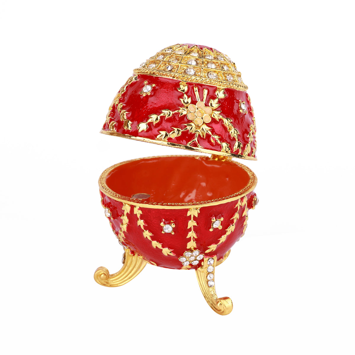 Red Decorative Jeweled and Enameled Egg Hinged Trinket Box 6" x 6" x 9"