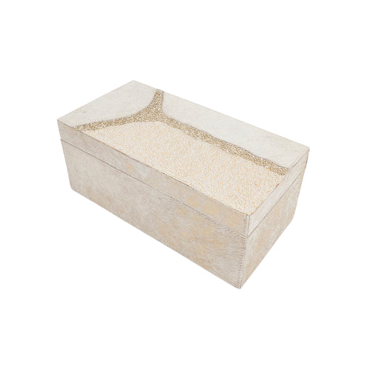 Gold-tone Foiled Hair On Leather Hinged Decorative Jeweled and Enameled Trinket Box 10" x 5" x 4"