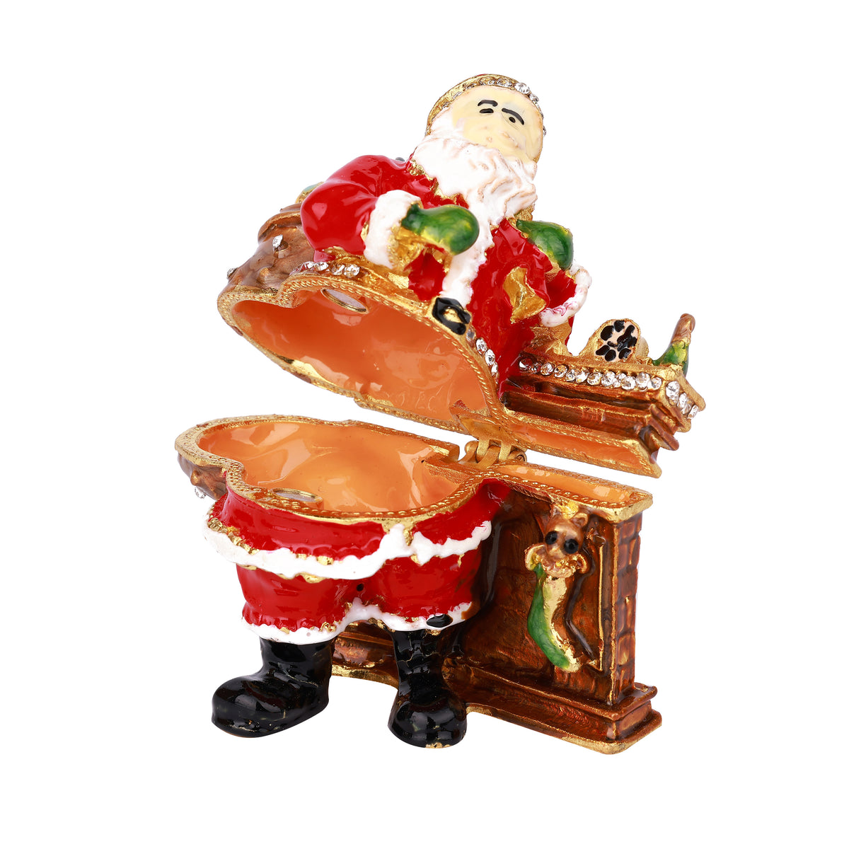 Red Santa Hinged Decorative Jeweled and Enameled Trinket Box 7" x 3" x 3"