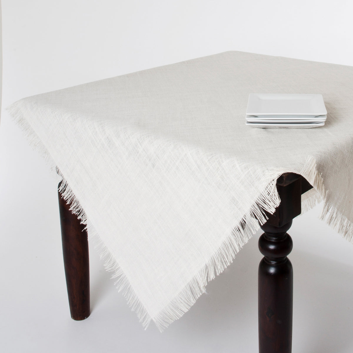 Ivory White Fringed Jute Topper  100% Jute Woven