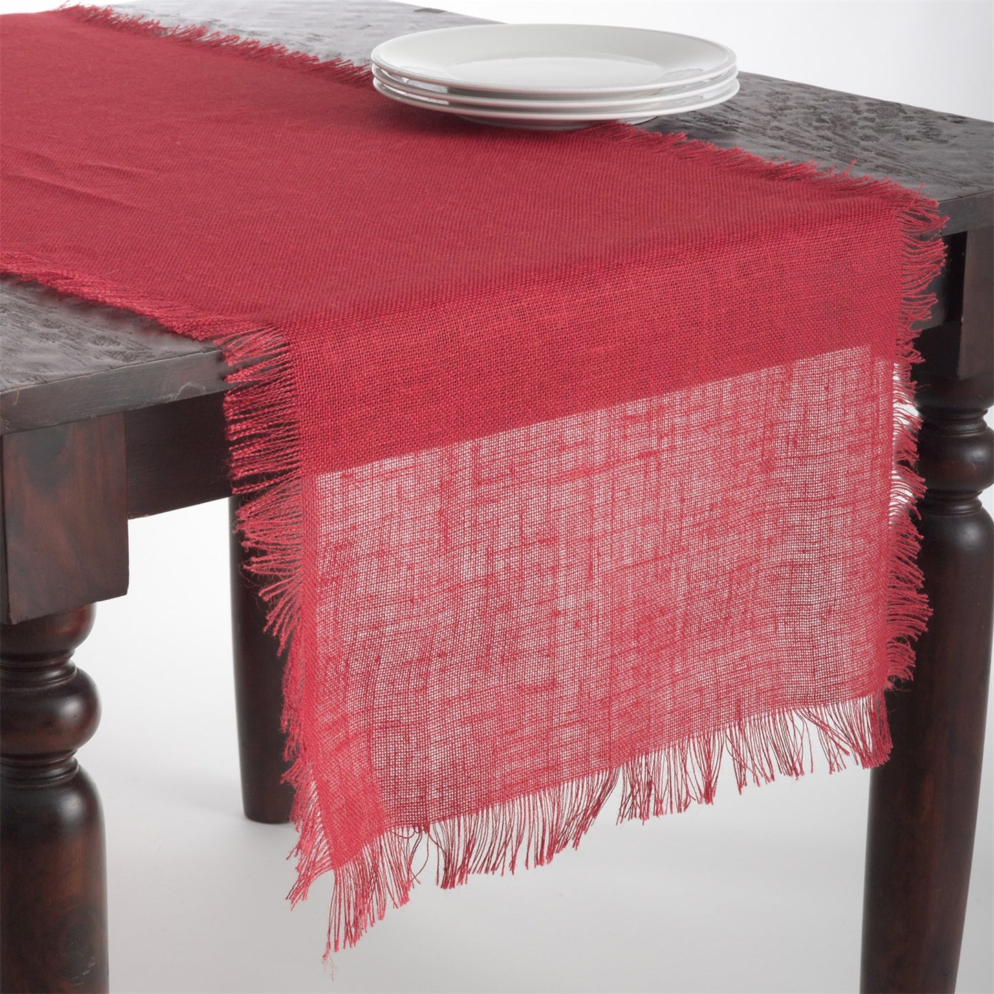 Everyday / All Season Red Fringed Jute Table Runner, 100% Jute Woven