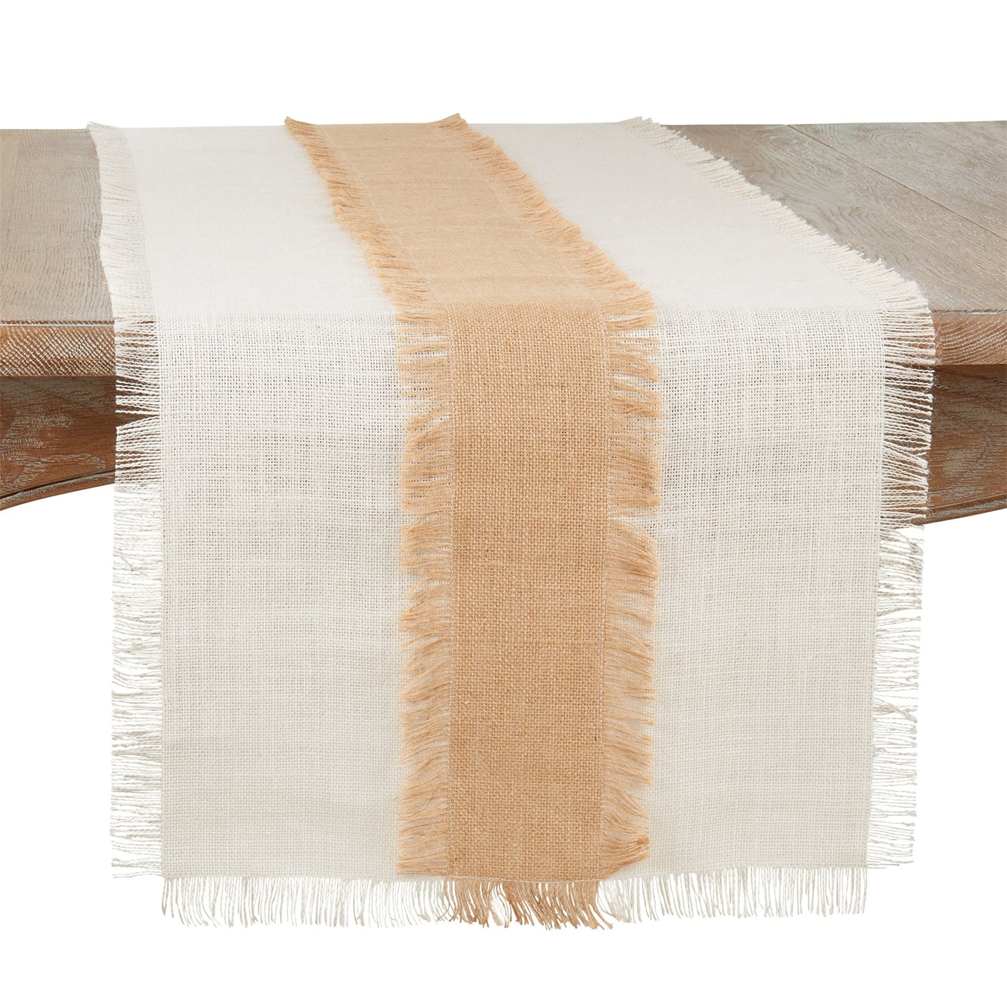 Everyday / All Season Ivory Off-White Banded Jute Table Runner, 100% jute