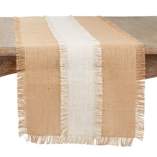 Everyday / All Season Natural Beige Banded Jute Table Runner, 100% jute