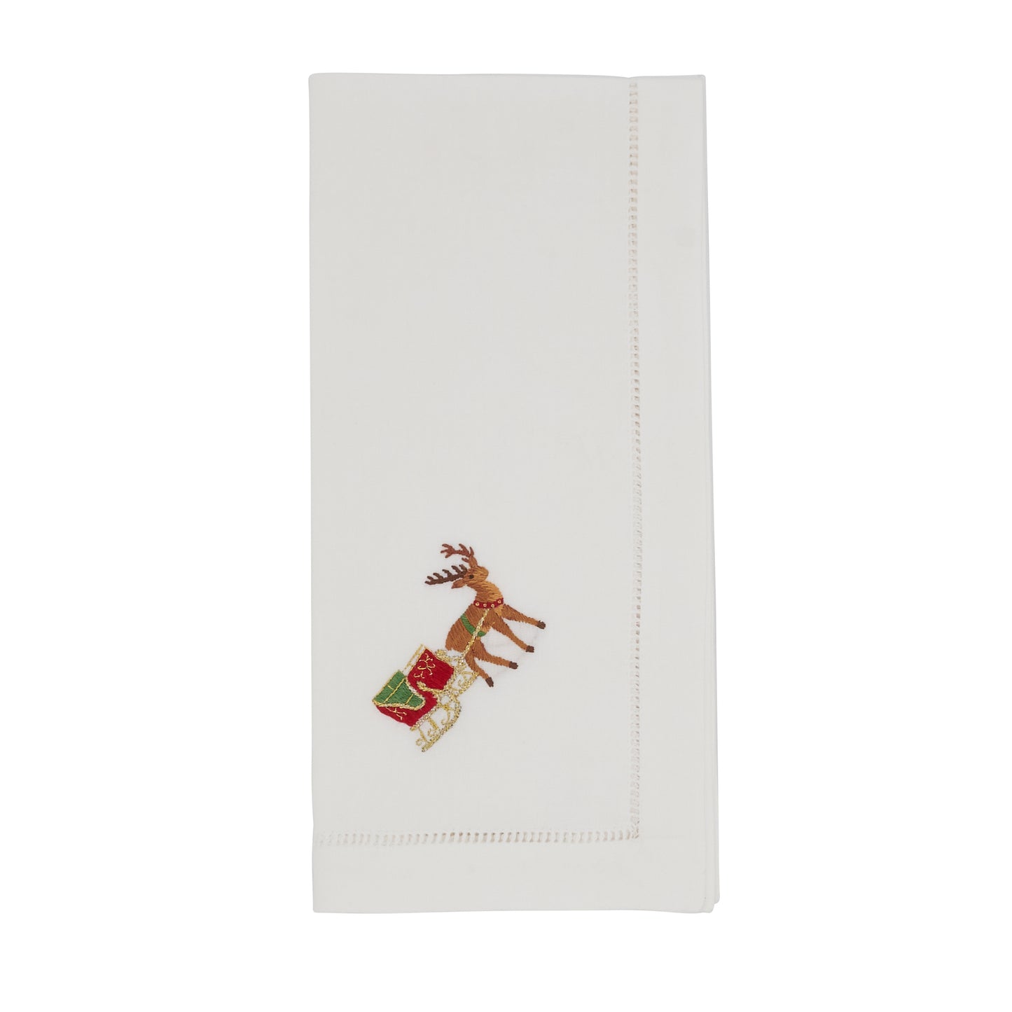White Embroidered Deer Hemstitch Napkins 100% cotton, 20 Inch Square (6 pcs.)