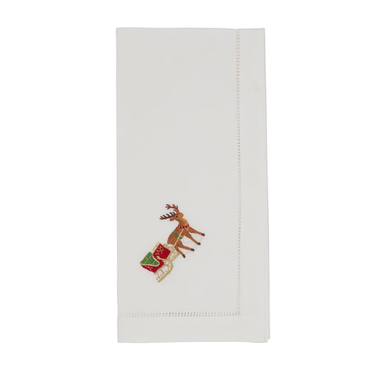 White Embroidered Deer Hemstitch Napkins 100% cotton, 20 Inch Square (6 pcs.)