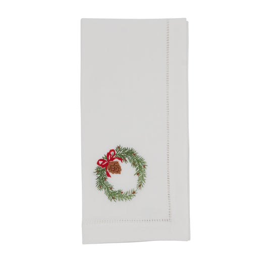 White Embroidered Wreath Hemstitch Napkins 100% cotton, 20 Inch Square (6 pcs.)