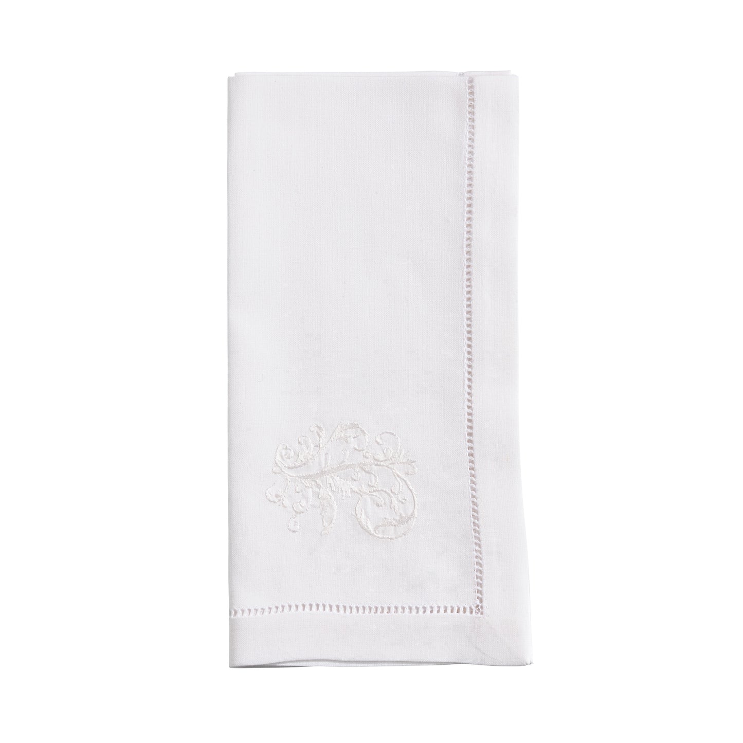 White Embroidered White Vine Hemstitch Napkins 100% cotton, 20 Inch Square (6 pcs.)
