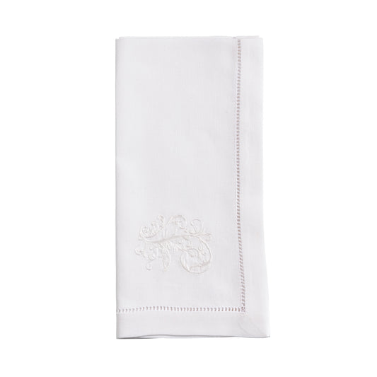 White Embroidered White Vine Hemstitch Napkins 100% cotton, 20 Inch Square (6 pcs.)