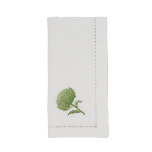 White Embroidered Artichoke Hemstitch Napkins 100% cotton, 20 Inch Square (6 pcs.)