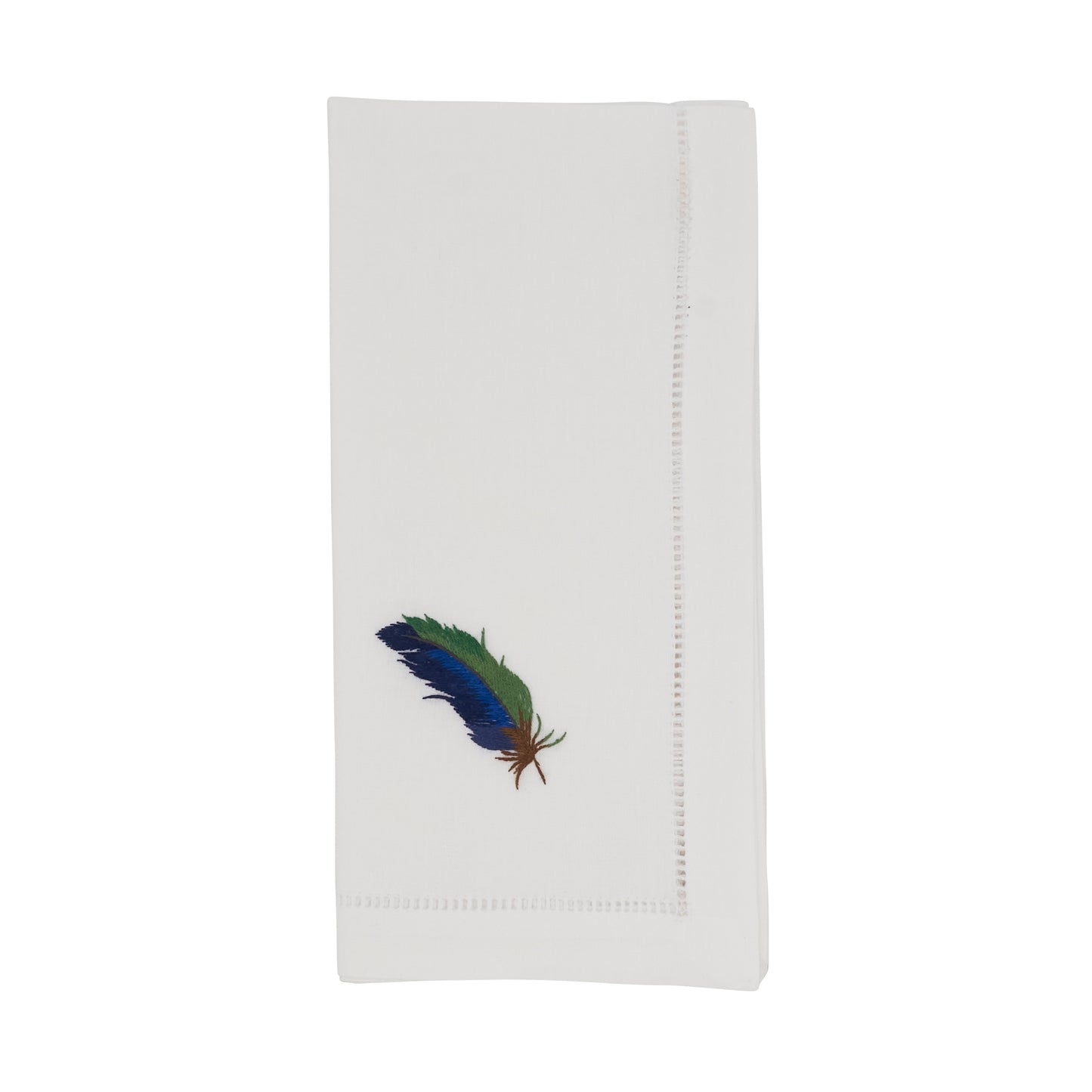 White Blue Feather Hemstitch Napkins 100% cotton, 20 Inch Square (6 pcs.)