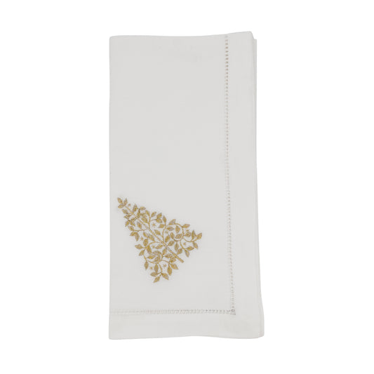 White Embroidered Pine Tree Hemstitch Napkins 100% cotton, 20 Inch Square (6 pcs.)