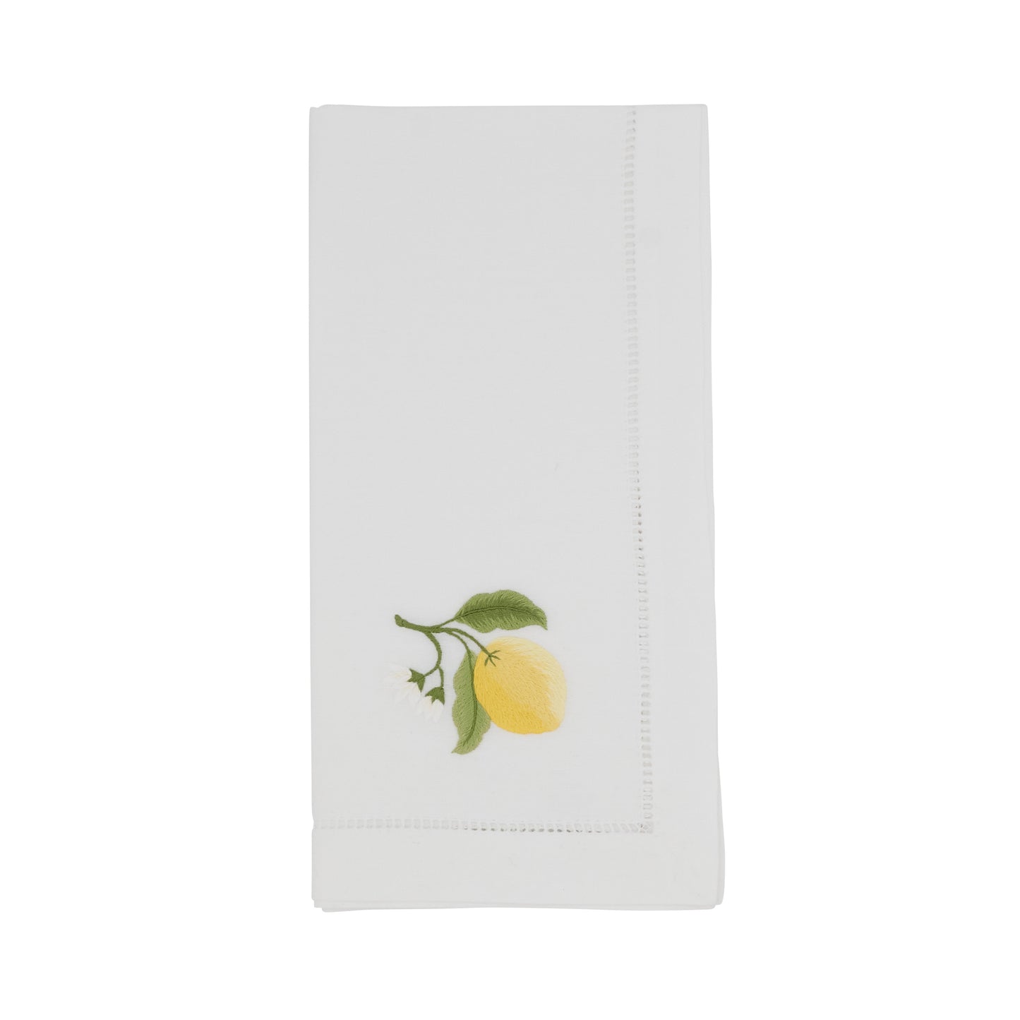 White Embroidered Lemon Hemstitch Napkins 100% cotton, 20 Inch Square (6 pcs.)