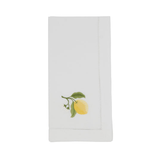 White Embroidered Lemon Hemstitch Napkins 100% cotton, 20 Inch Square (6 pcs.)