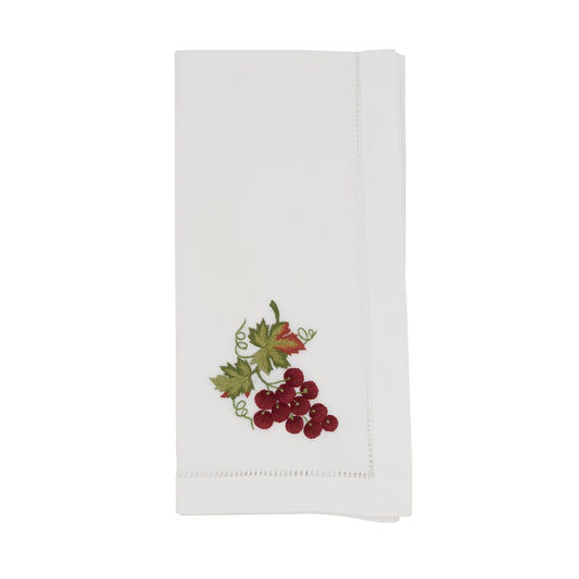 White Embroidered Grape Hemstitch Napkins 100% cotton, 20 Inch Square (6 pcs.)