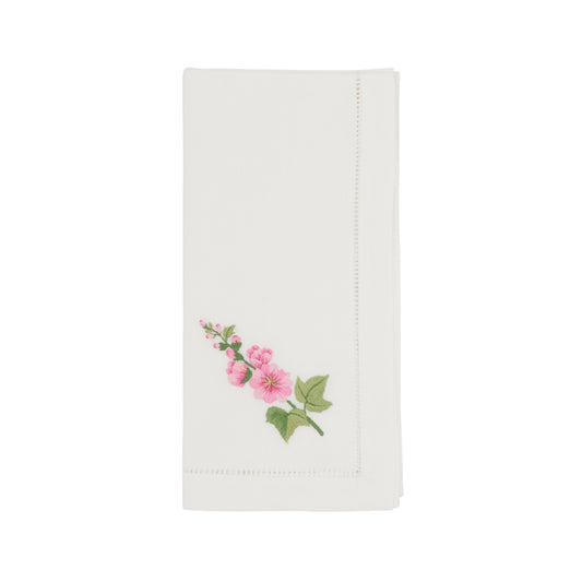 White Embroidered Hollyhock Hemstitch Napkins 100% cotton, 20 Inch Square (6 pcs.)
