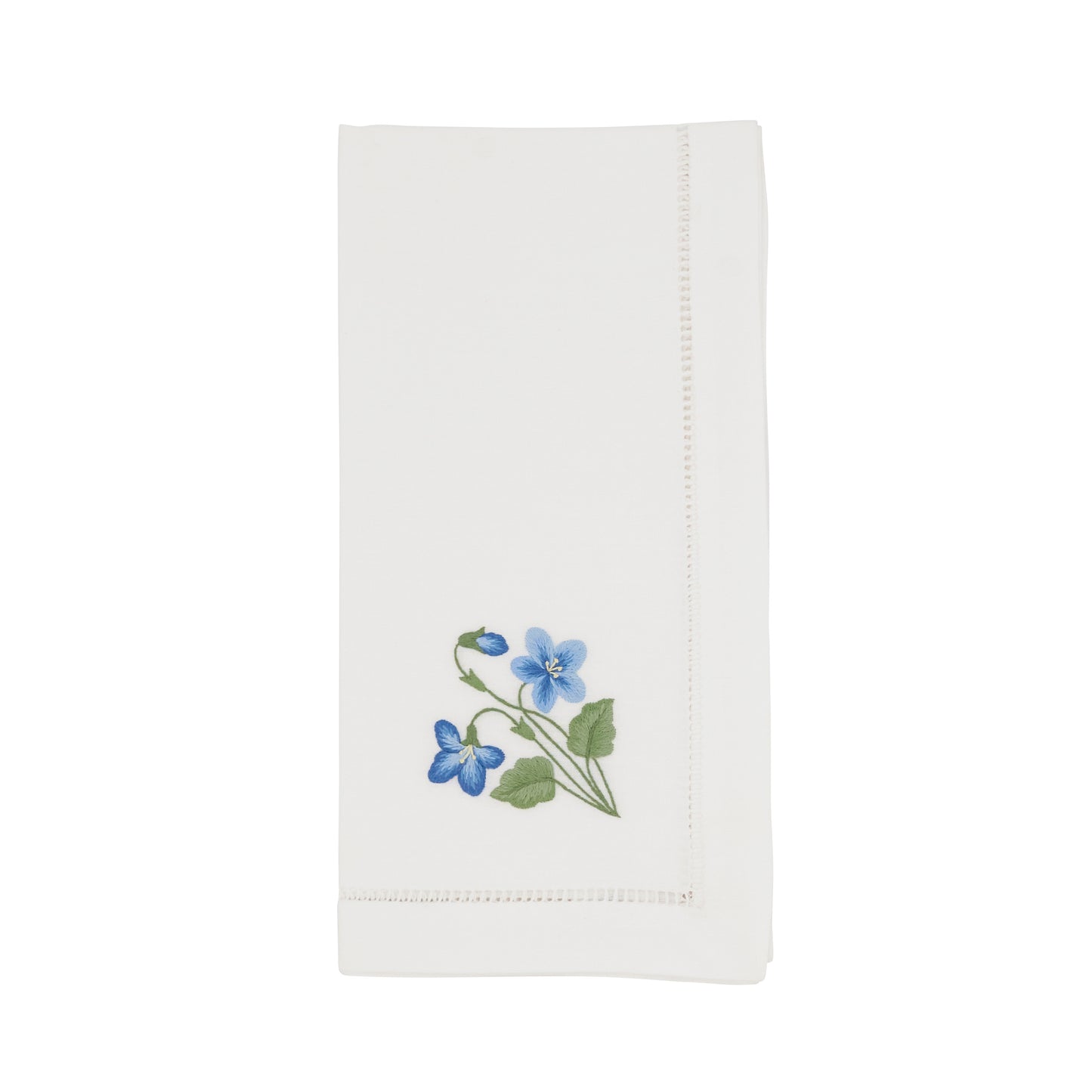 White Embroidered Violet Hemstitch Napkins 100% cotton, 20 Inch Square (6 pcs.)