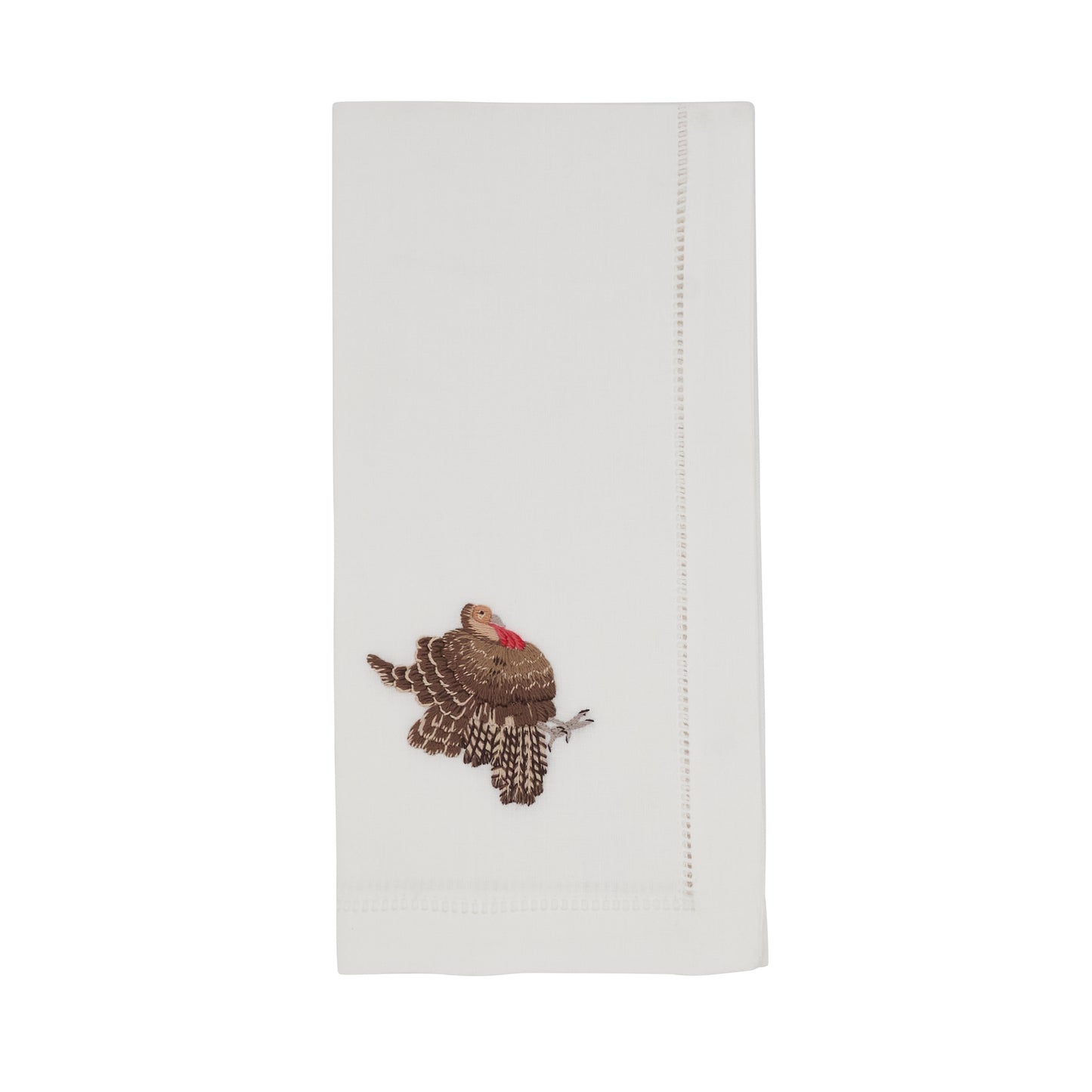 White Embroidered Turkey Hemstitch Napkins 100% cotton, 20 Inch Square (6 pcs.)