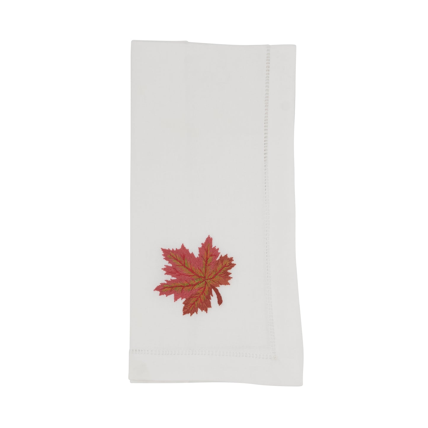 White Embroidered Autumn Leaf Hemstitch Napkins 100% cotton, 20 Inch Square (6 pcs.)