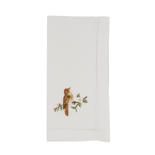 White Embroidered Bird Hemstitch Napkins 100% cotton, 20 Inch Square (6 pcs.)
