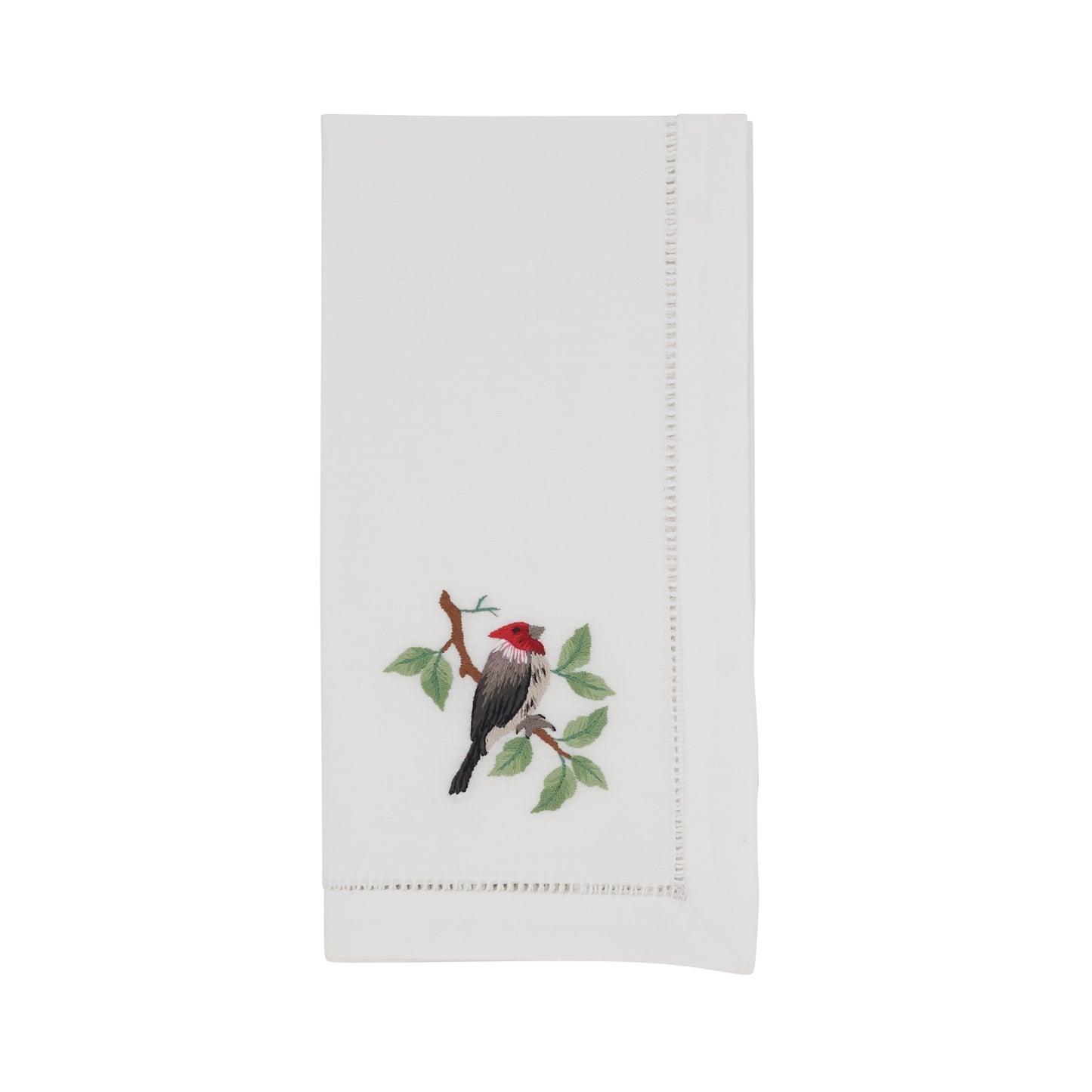 White Embroidered Woodpecker Hemstitch Napkins 100% cotton, 20 Inch Square (6 pcs.)