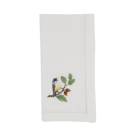 White Embroidered Bluebird Hemstitch Napkins 100% cotton, 20 Inch Square (6 pcs.)