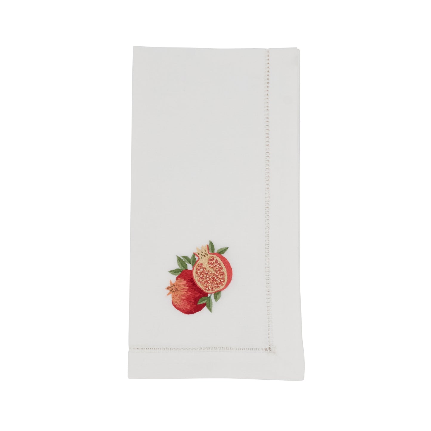 White Embroidered Pomegranate Napkins 100% cotton, 20 Inch Square (6 pcs.)
