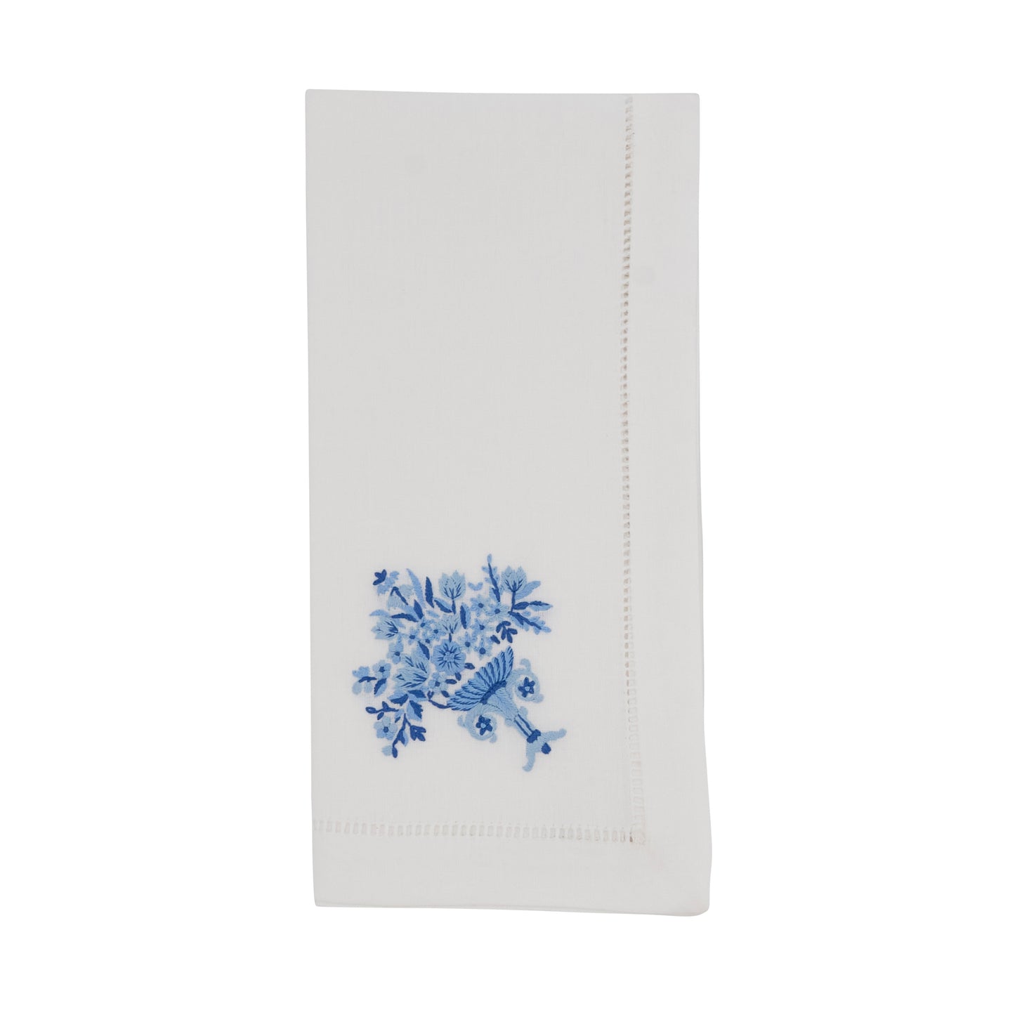 White Embroidered Floral Vase Hemstitch Napkins 100% cotton, 20 Inch Square (6 pcs.)