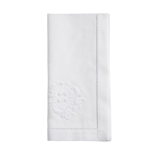White Embroidered Flower Hemstitch Napkins 100% cotton, 20 Inch Square (6 pcs.)