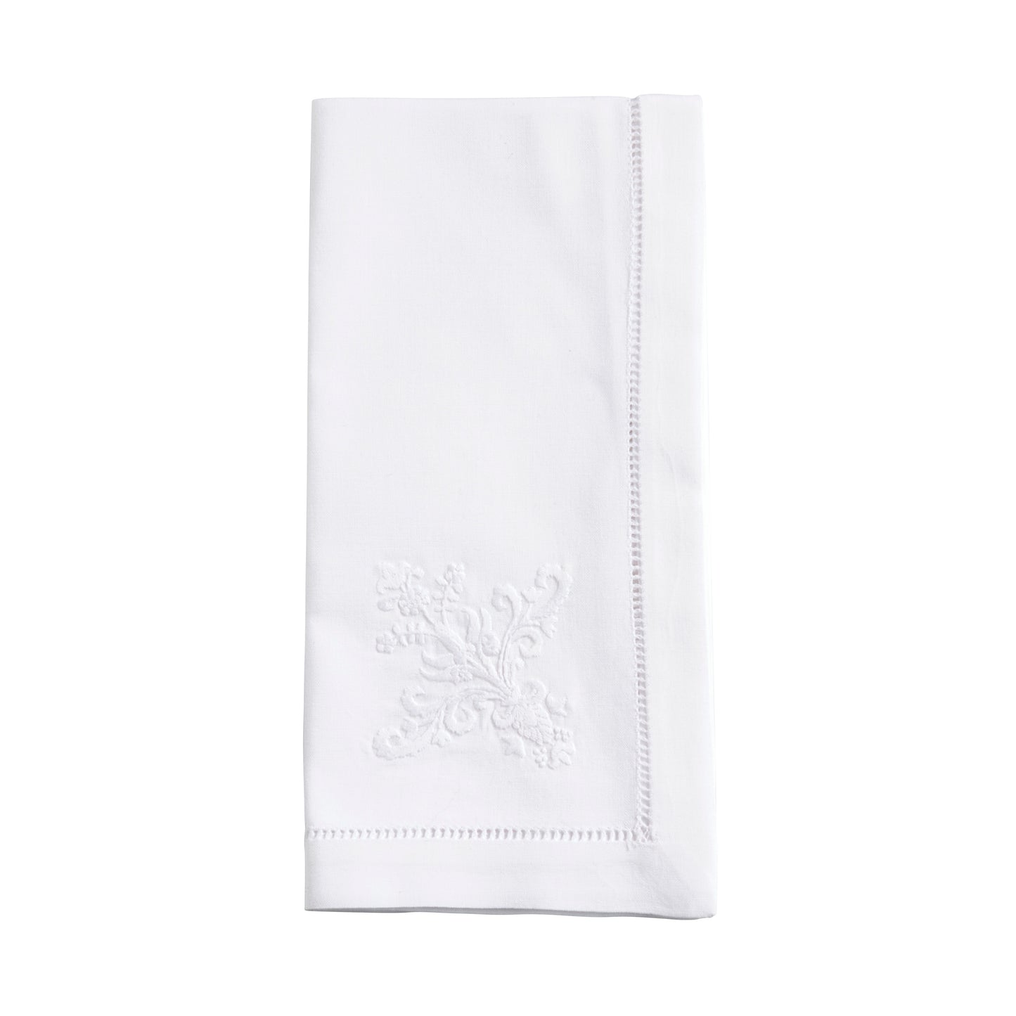 White Embroidered Ornament Hemstitch Napkins 100% cotton, 20 Inch Square (6 pcs.)