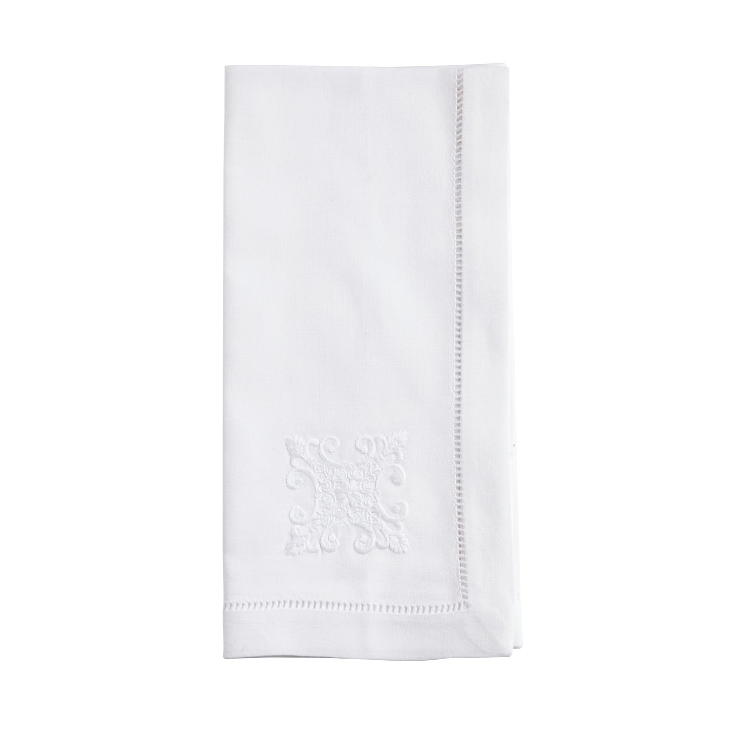 White Embroidered Medallion Hemstitch Napkins 100% cotton, 20 Inch Square (6 pcs.)