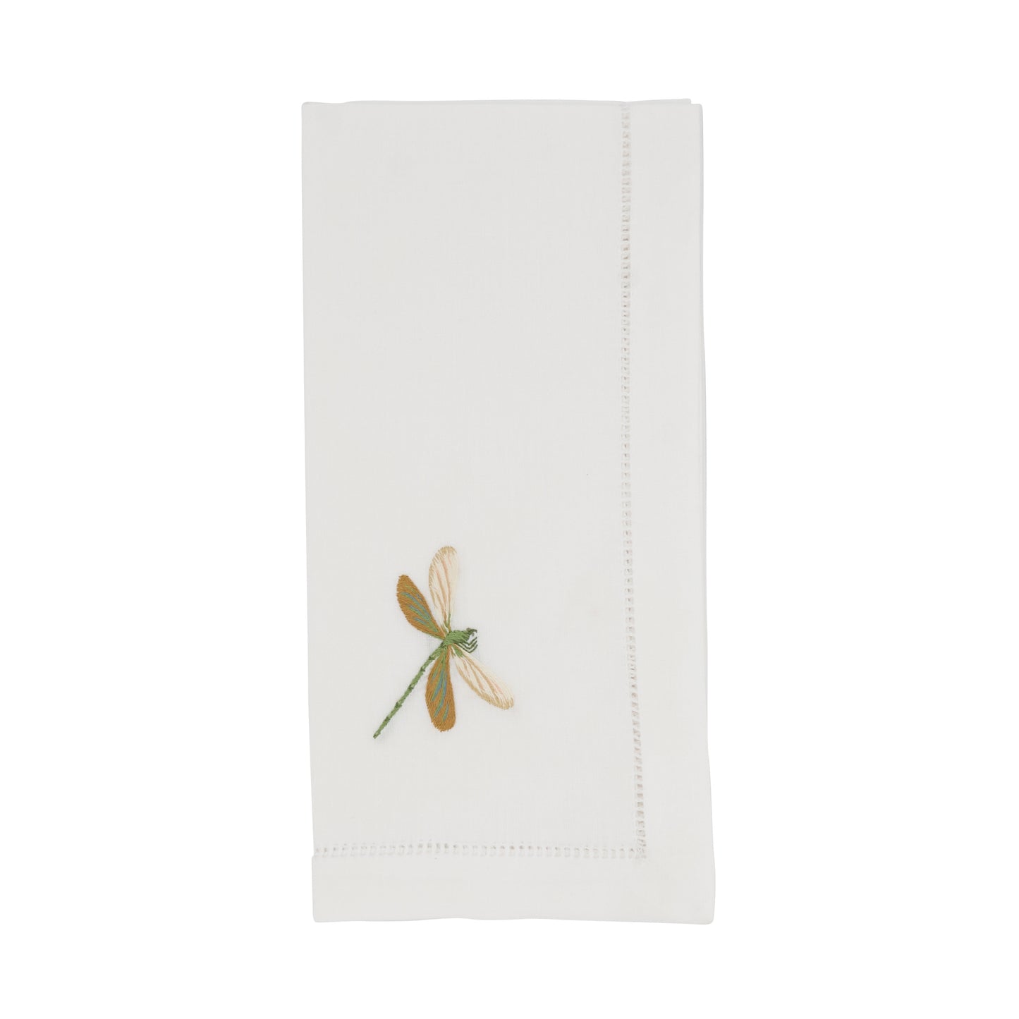 White Embroidered Dragonfly Hemstitch Napkins 100% cotton, 20 Inch Square (6 pcs.)
