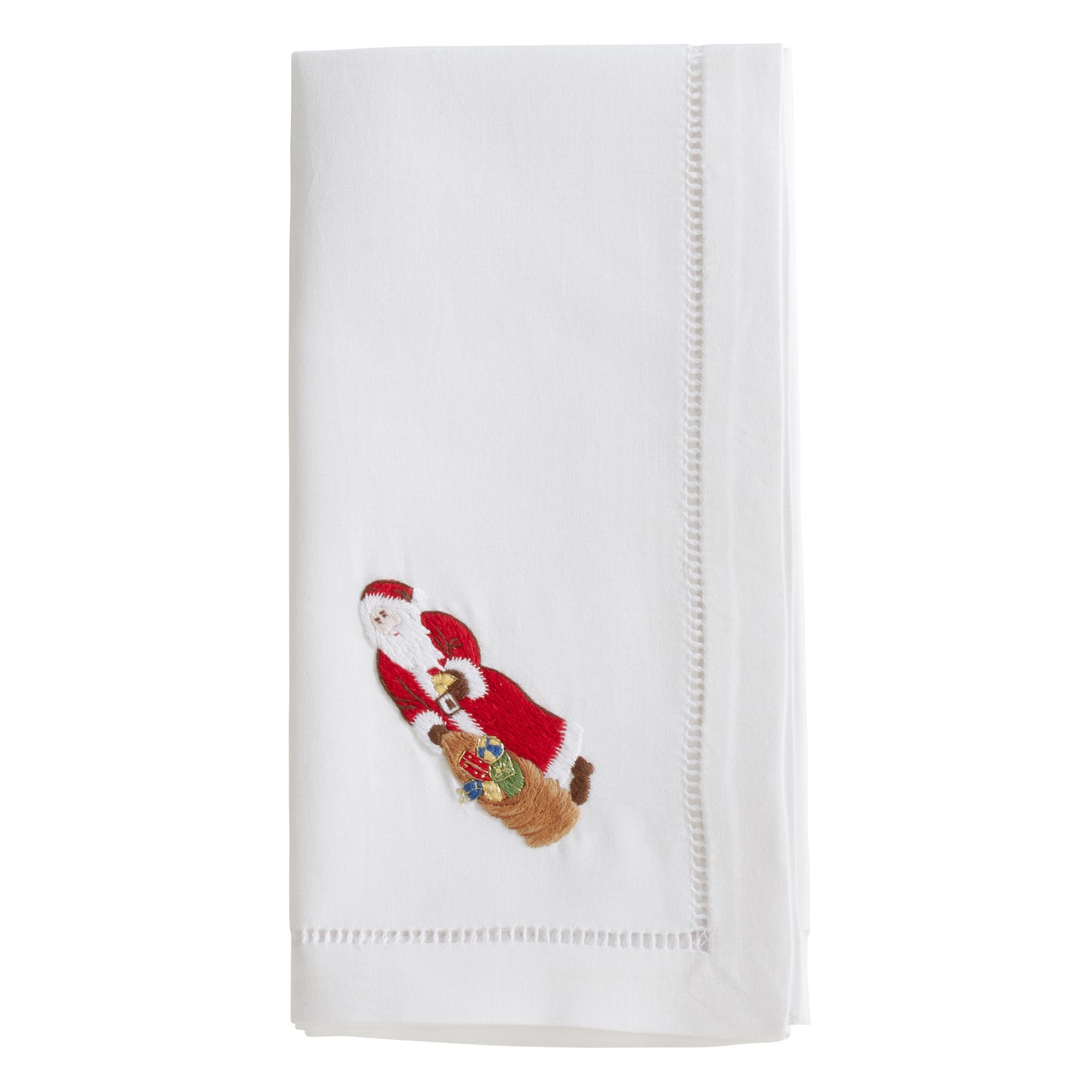 White Embroidered Santa Napkins 100% cotton, 20 Inch Square (6 pcs.)