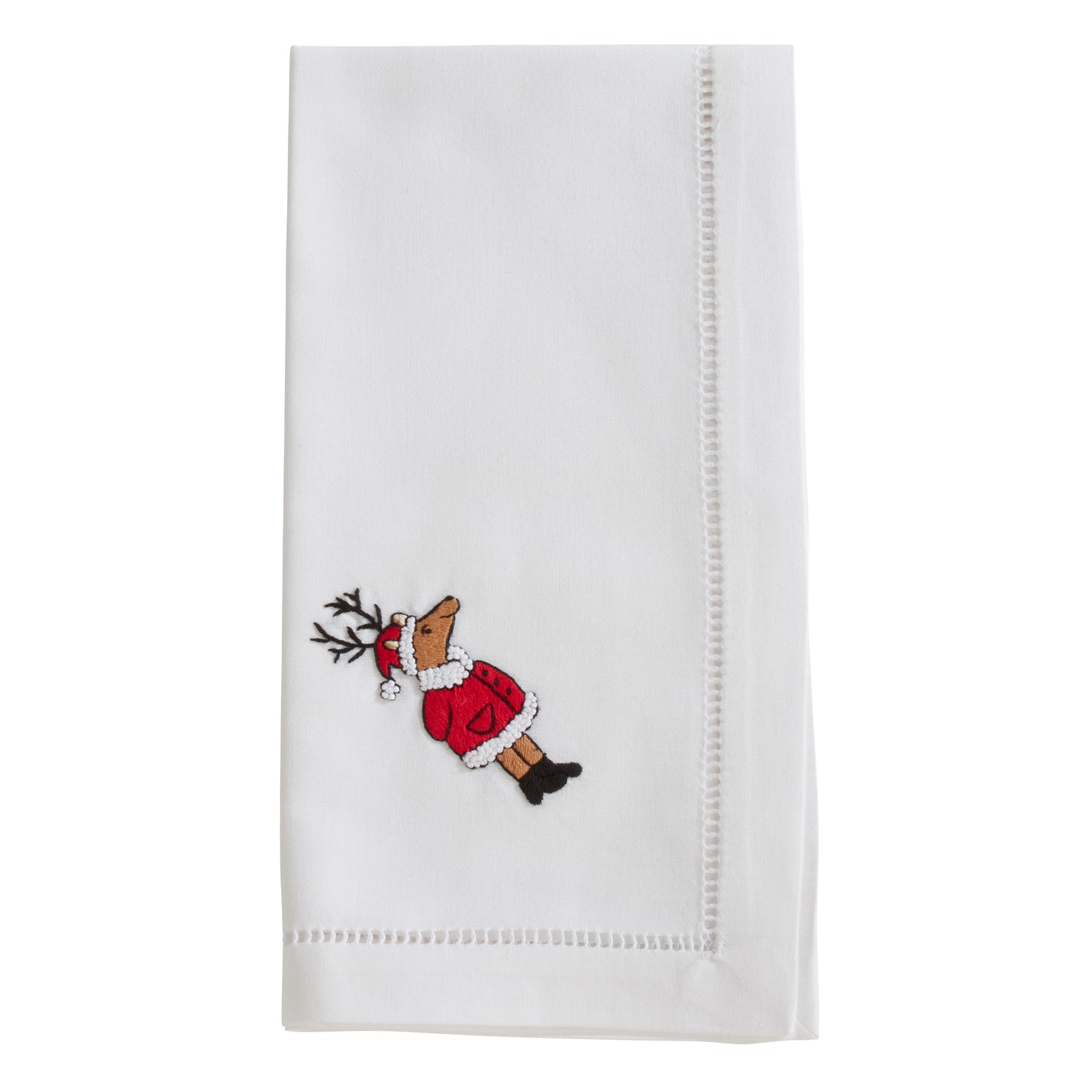 White Embroidered Reindeer Napkins 100% cotton, 20 Inch Square (6 pcs.)