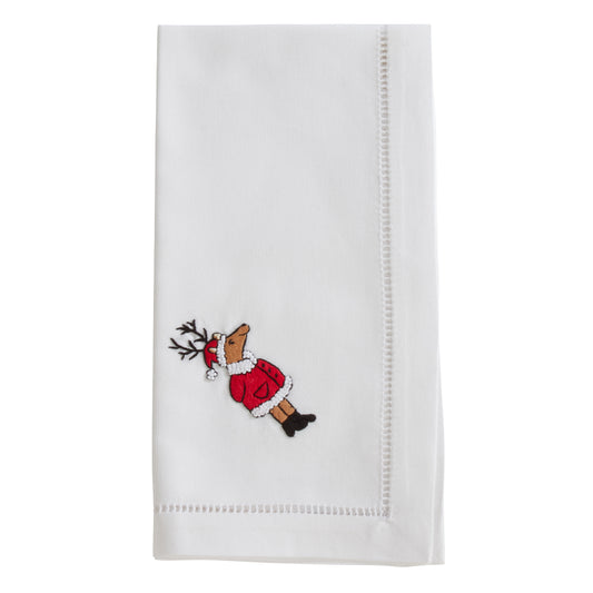 White Embroidered Reindeer Napkins 100% cotton, 20 Inch Square (6 pcs.)