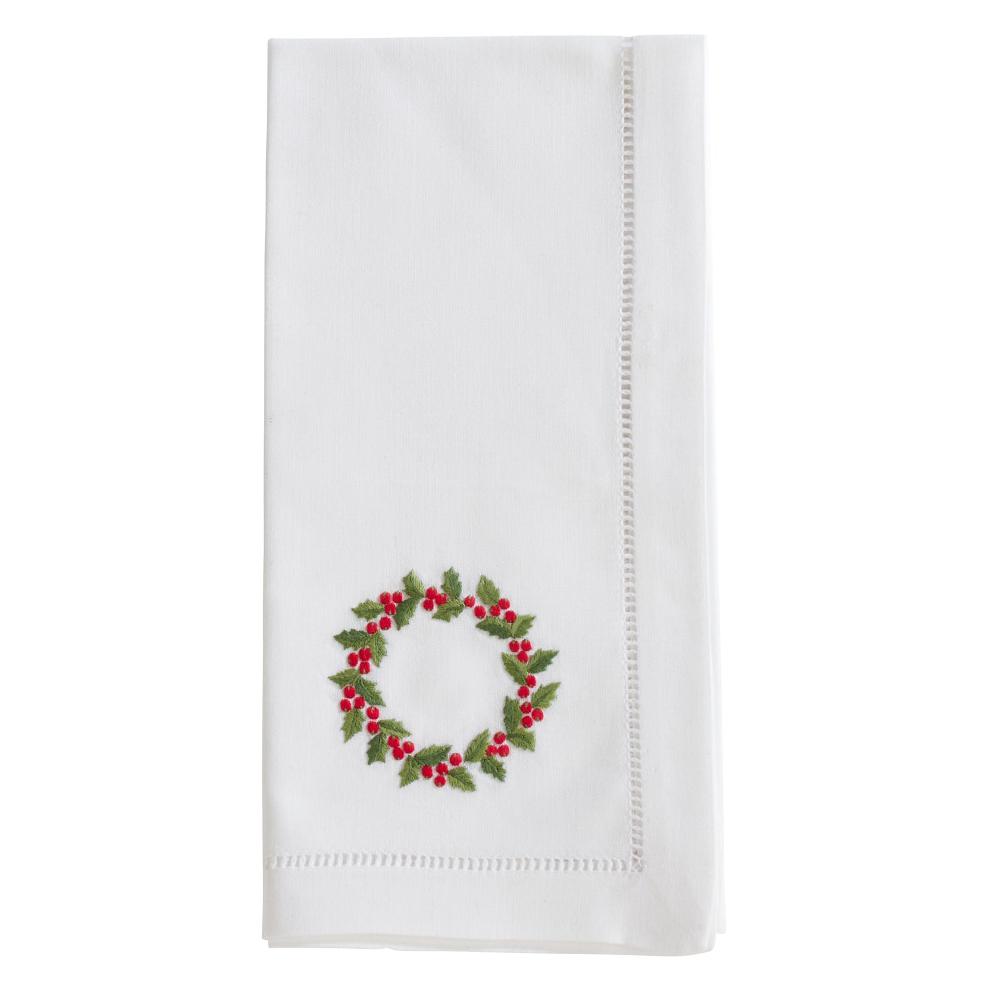 White Embroidered Wreath Napkins 100% cotton, 20 Inch Square (6 pcs.)