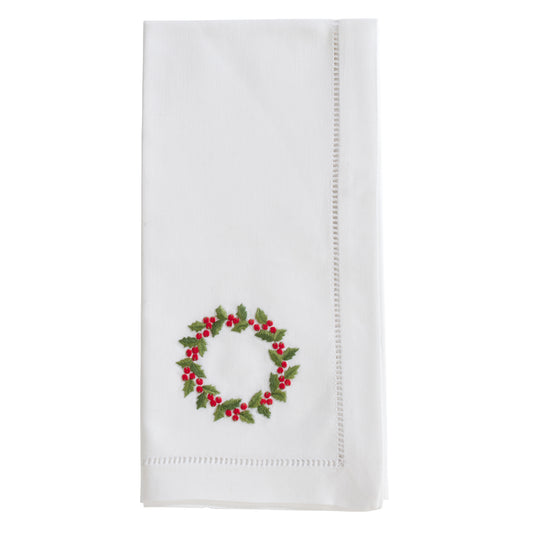 White Embroidered Wreath Napkins 100% cotton, 20 Inch Square (6 pcs.)