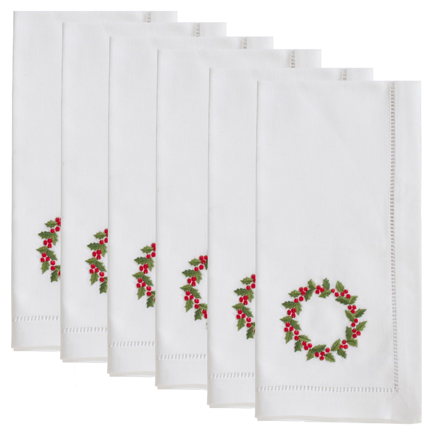 White Embroidered Wreath Napkins 100% cotton, 20 Inch Square (6 pcs.)