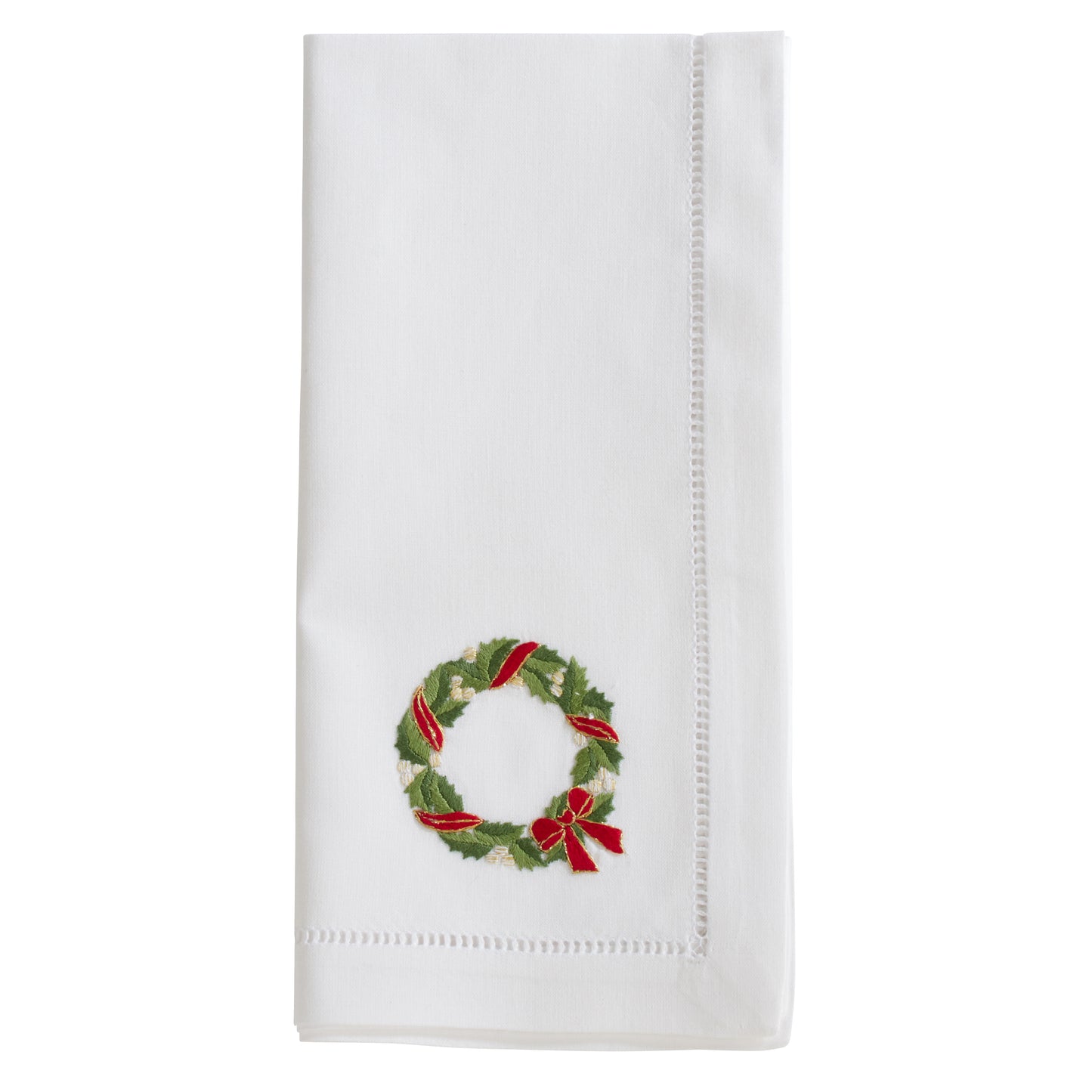 White Embroidered Wreath Napkins 100% cotton, 20 Inch Square (6 pcs.)