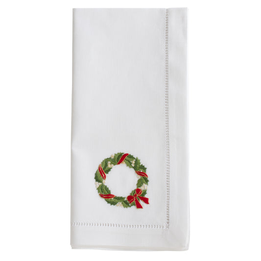 White Embroidered Wreath Napkins 100% cotton, 20 Inch Square (6 pcs.)