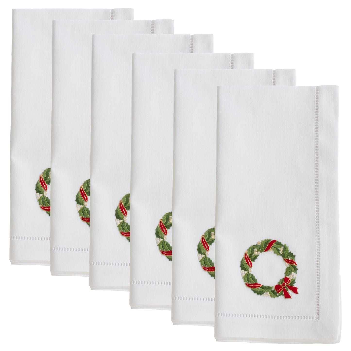 White Embroidered Wreath Napkins 100% cotton, 20 Inch Square (6 pcs.)