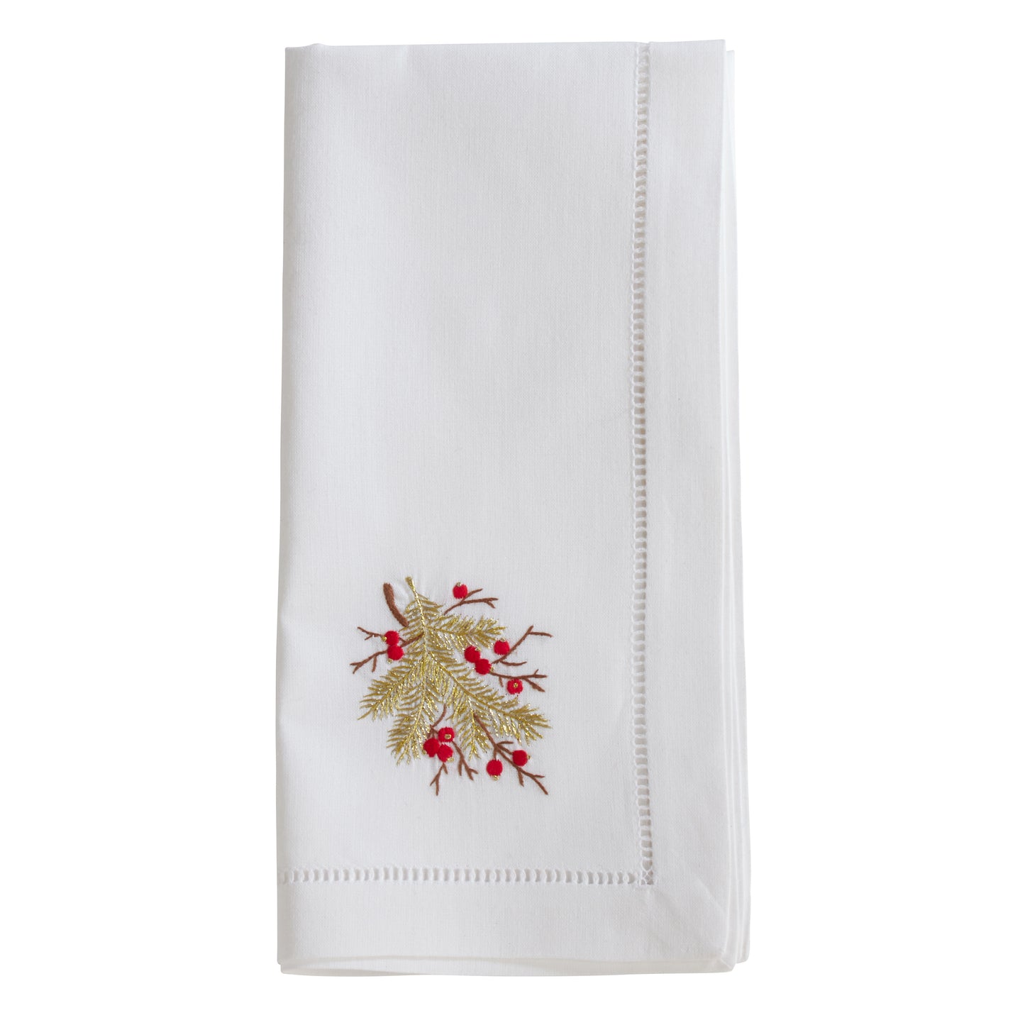White Embroidered Berry Branch Napkins 100% cotton, 20 Inch Square (6 pcs.)