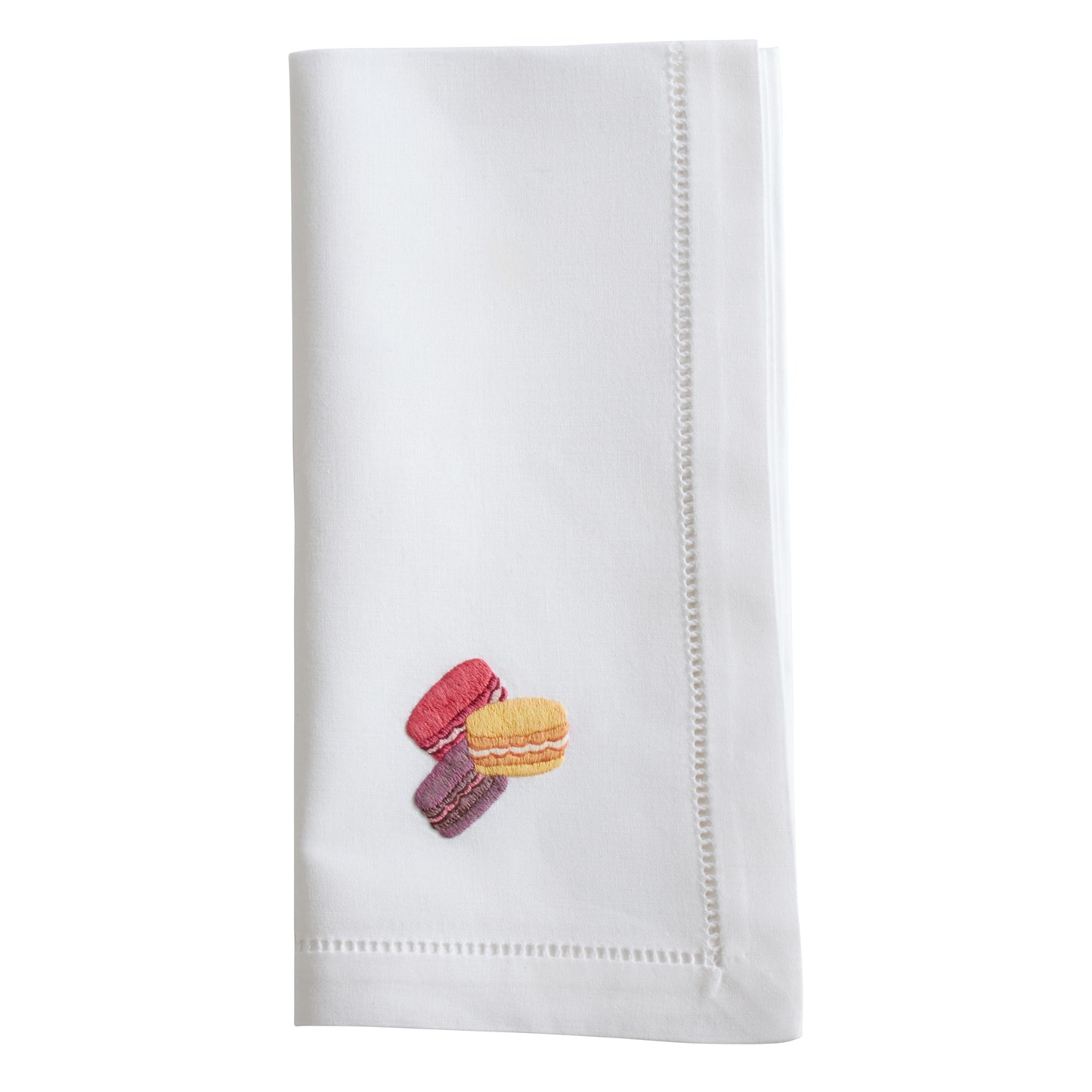 White Embroidered Macaroon Napkins 100% cotton, 20 Inch Square (6 pcs.)