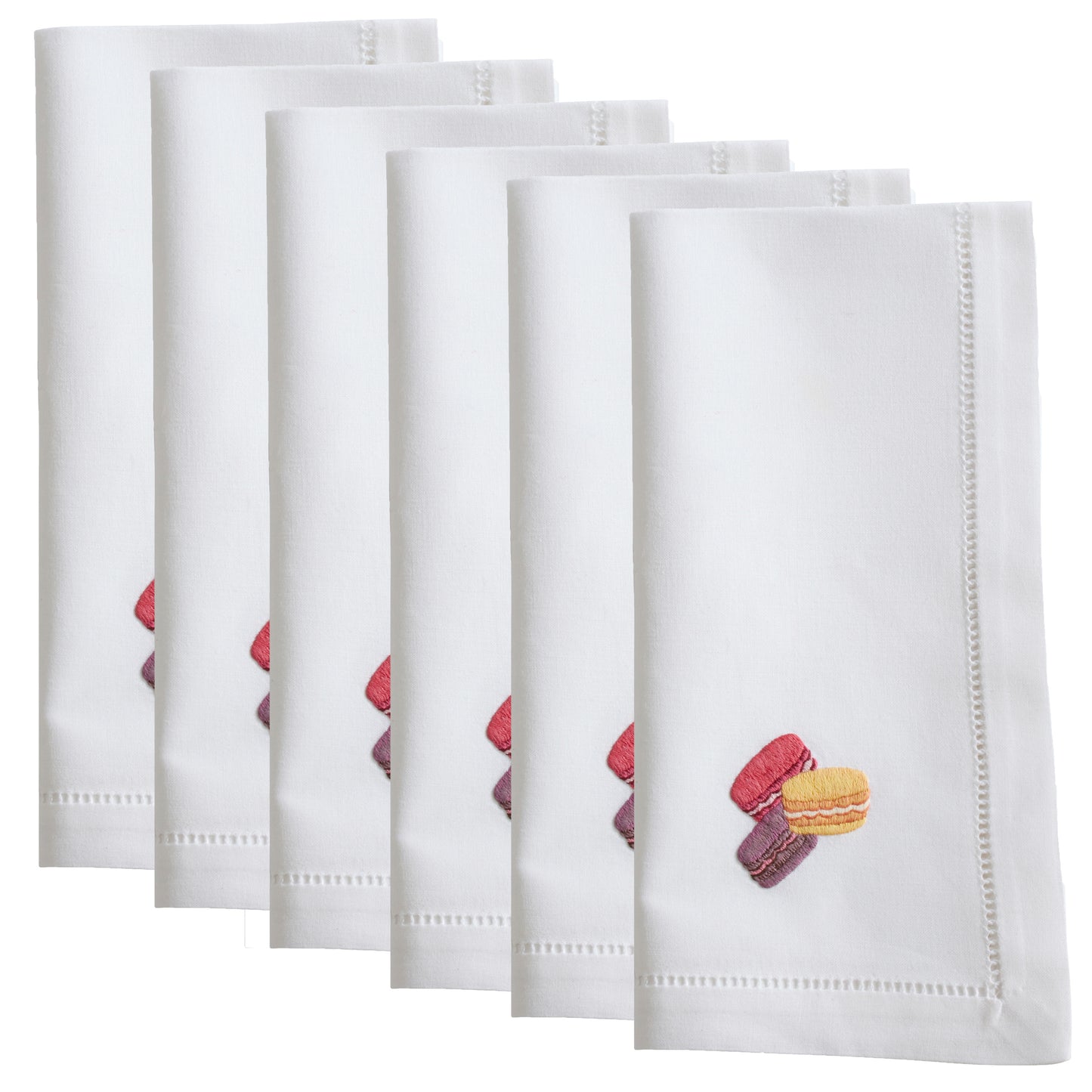 White Embroidered Macaroon Napkins 100% cotton, 20 Inch Square (6 pcs.)